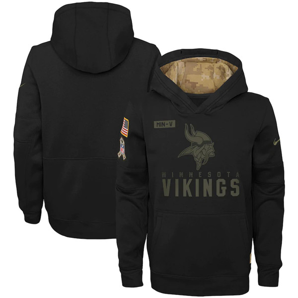 Youth Minnesota Vikings Black NFL 2020 Salute To Service Sideline Performance Pullover Hoodie